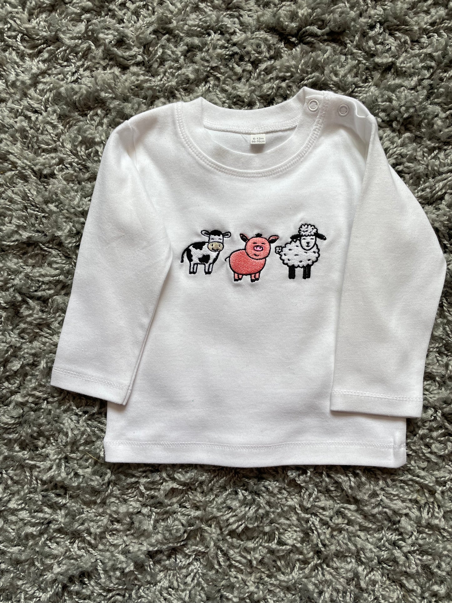 Crys-T Llawes Hir Anifeiliaid Fferm/Farm Animals Long Sleeve T-Shirt